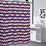 Blue And White Wave Crab Pattern Print Shower Curtain