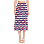 Blue And White Wave Crab Pattern Print Side Slit Midi Skirt