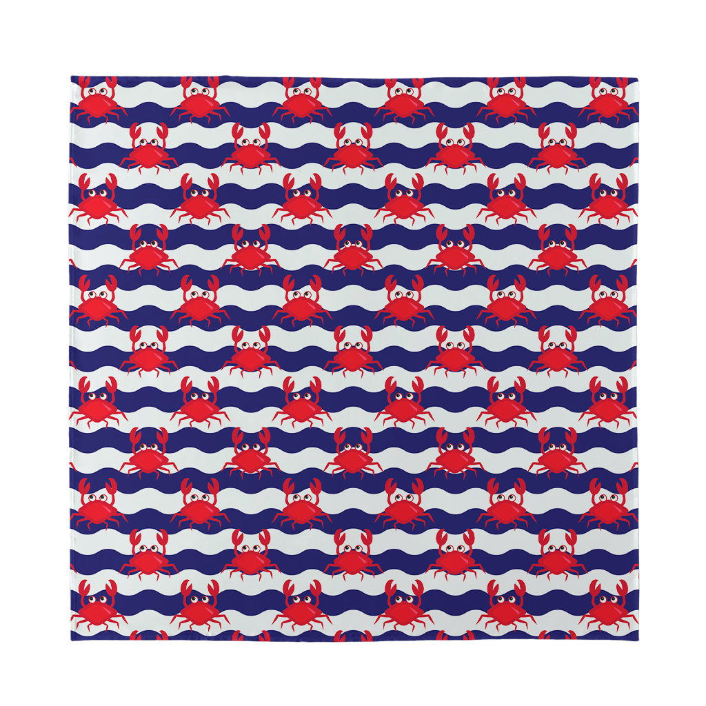 Blue And White Wave Crab Pattern Print Silk Bandana