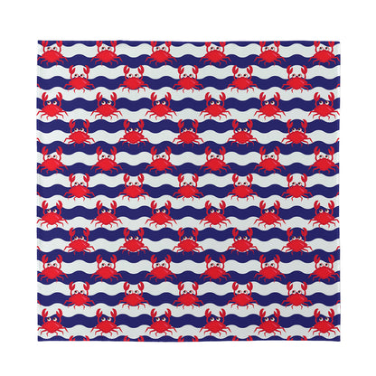 Blue And White Wave Crab Pattern Print Silk Bandana