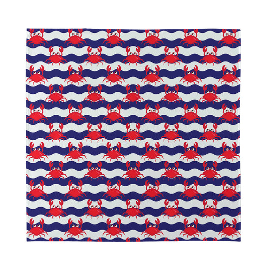Blue And White Wave Crab Pattern Print Silk Bandana