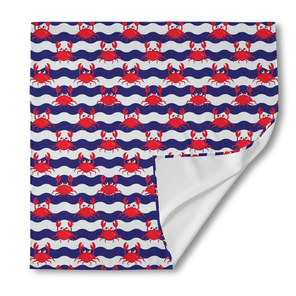 Blue And White Wave Crab Pattern Print Silk Bandana