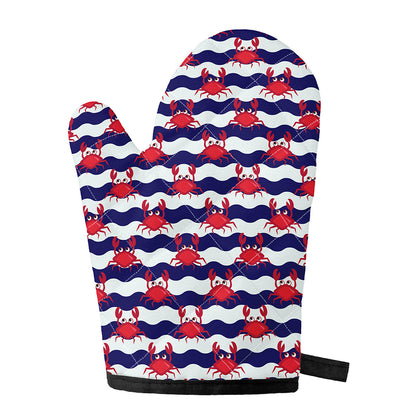 Blue And White Wave Crab Pattern Print Single Oven Mitt