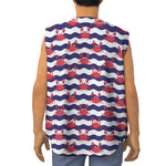 Blue And White Wave Crab Pattern Print Sleeveless Baseball Jersey