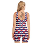 Blue And White Wave Crab Pattern Print Sleeveless One Piece Swimsuit