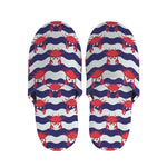Blue And White Wave Crab Pattern Print Slippers