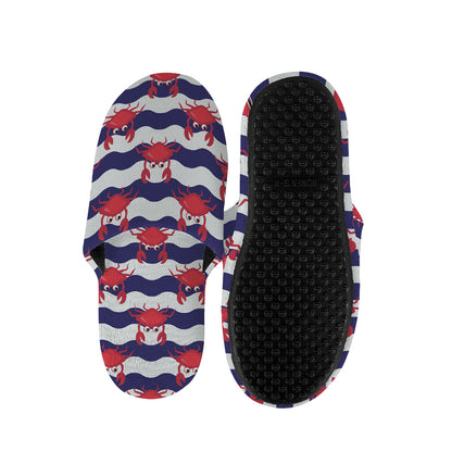 Blue And White Wave Crab Pattern Print Slippers