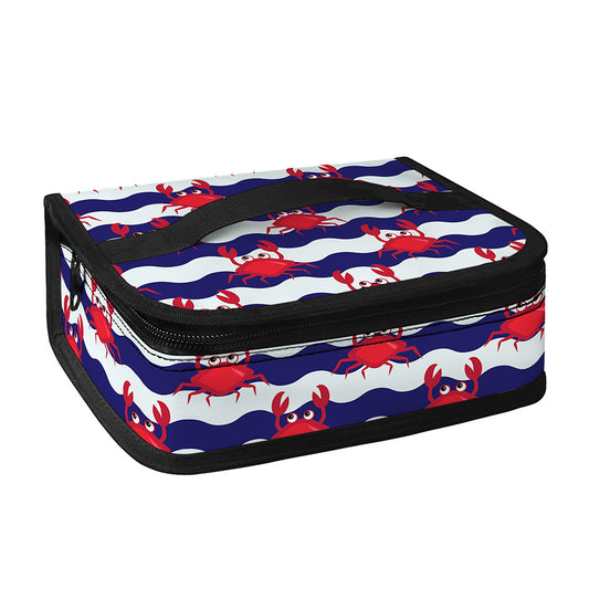 Blue And White Wave Crab Pattern Print Small Lunch Bag