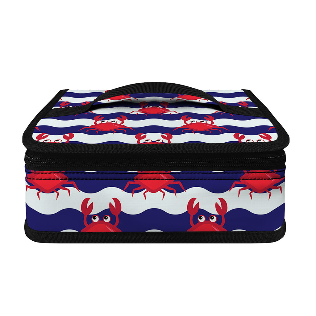 Blue And White Wave Crab Pattern Print Small Lunch Bag