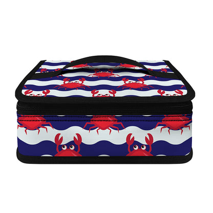 Blue And White Wave Crab Pattern Print Small Lunch Bag