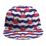 Blue And White Wave Crab Pattern Print Snapback Cap