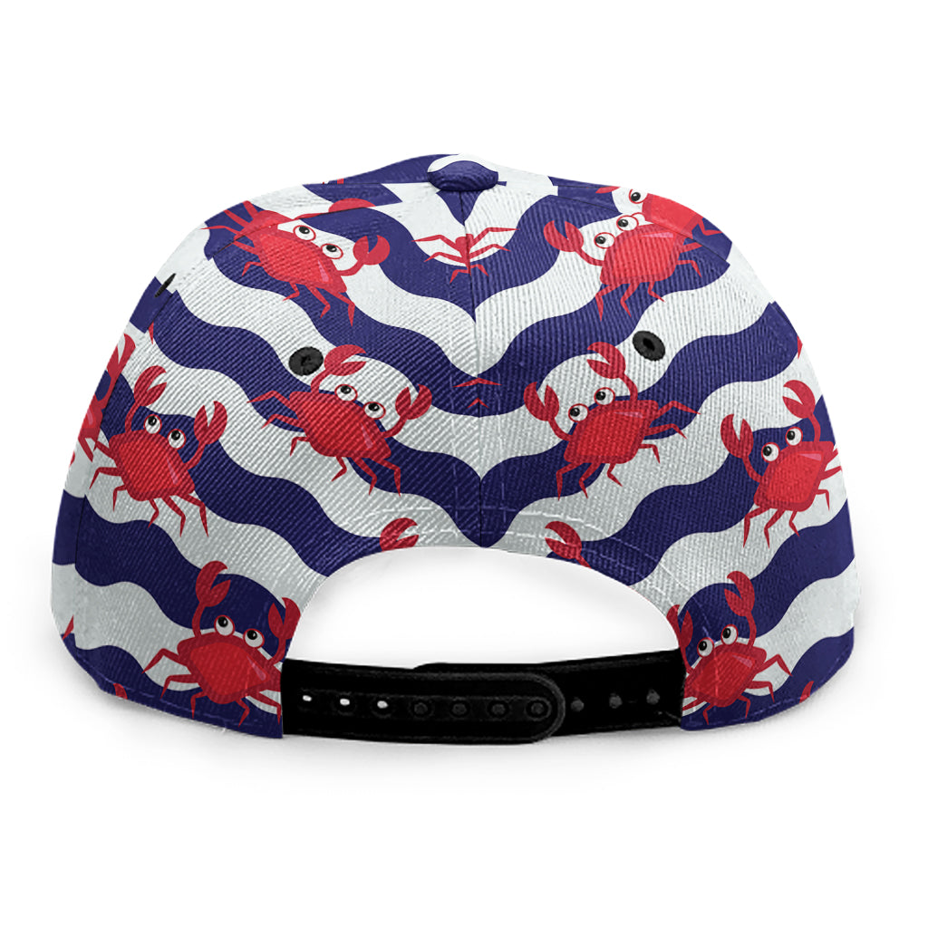 Blue And White Wave Crab Pattern Print Snapback Cap
