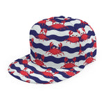 Blue And White Wave Crab Pattern Print Snapback Cap