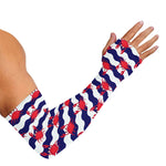 Blue And White Wave Crab Pattern Print Sun Protection Arm Sleeves