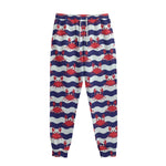 Blue And White Wave Crab Pattern Print Sweatpants