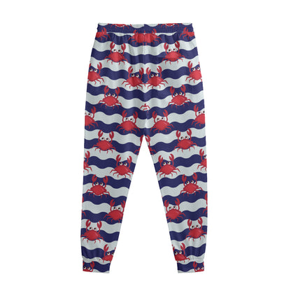 Blue And White Wave Crab Pattern Print Sweatpants