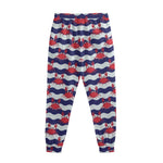 Blue And White Wave Crab Pattern Print Sweatpants