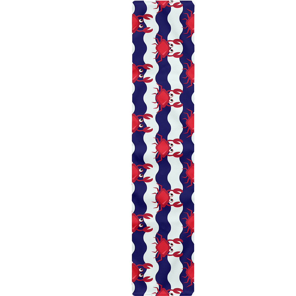 Blue And White Wave Crab Pattern Print Table Runner