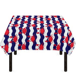 Blue And White Wave Crab Pattern Print Tablecloth