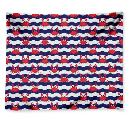 Blue And White Wave Crab Pattern Print Tapestry