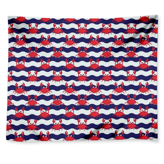 Blue And White Wave Crab Pattern Print Tapestry