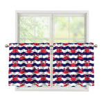 Blue And White Wave Crab Pattern Print Tier Curtains