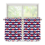 Blue And White Wave Crab Pattern Print Tier Curtains