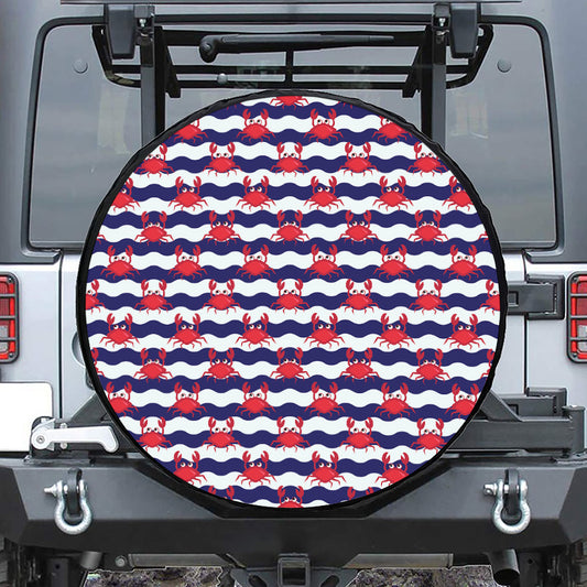 Blue And White Wave Crab Pattern Print Tire Cover