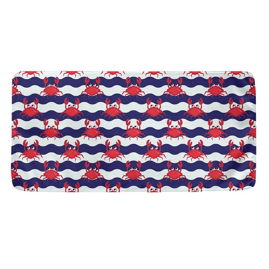 Blue And White Wave Crab Pattern Print Towel