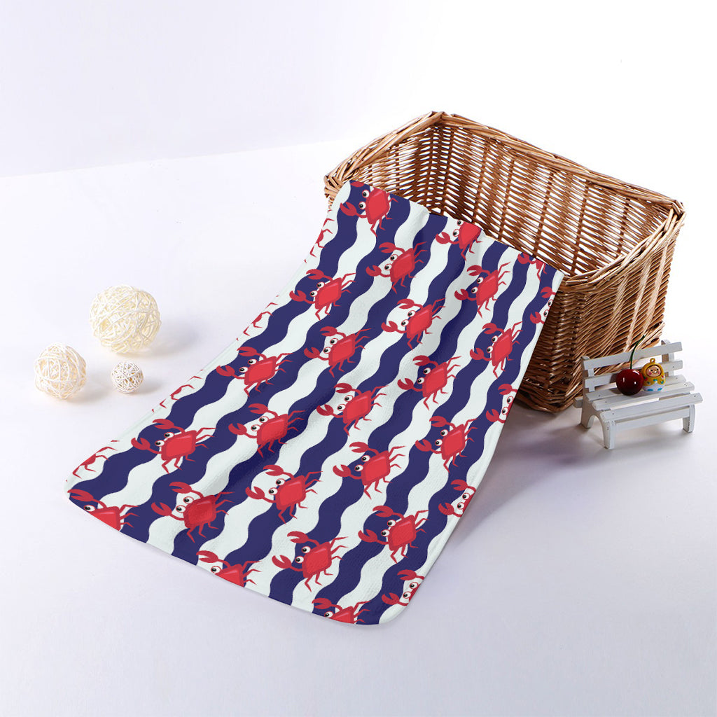 Blue And White Wave Crab Pattern Print Towel