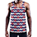 Blue And White Wave Crab Pattern Print Men's Workout Tank Top
