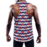 Blue And White Wave Crab Pattern Print Training Tank Top