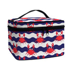 Blue And White Wave Crab Pattern Print Travel Makeup Bag