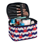 Blue And White Wave Crab Pattern Print Travel Makeup Bag