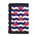 Blue And White Wave Crab Pattern Print Trifold Wallet