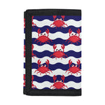 Blue And White Wave Crab Pattern Print Trifold Wallet