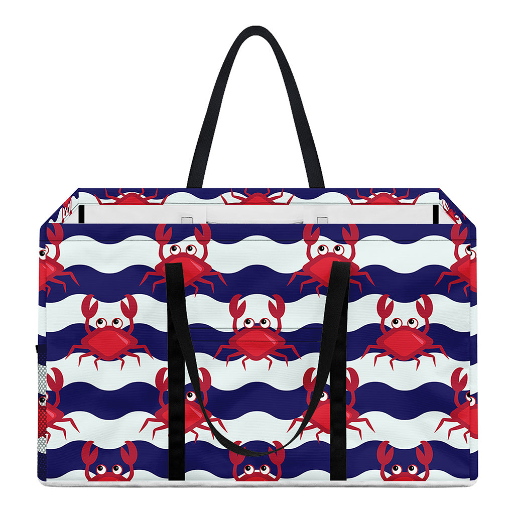 Blue And White Wave Crab Pattern Print Utility Tote Bag
