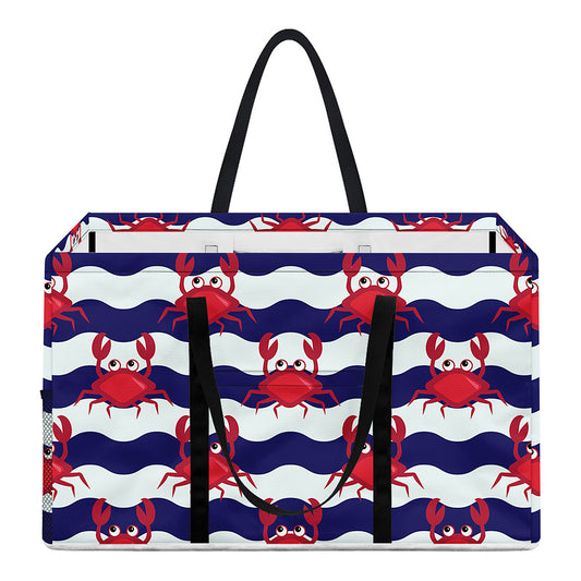 Blue And White Wave Crab Pattern Print Utility Tote Bag