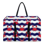 Blue And White Wave Crab Pattern Print Utility Tote Bag