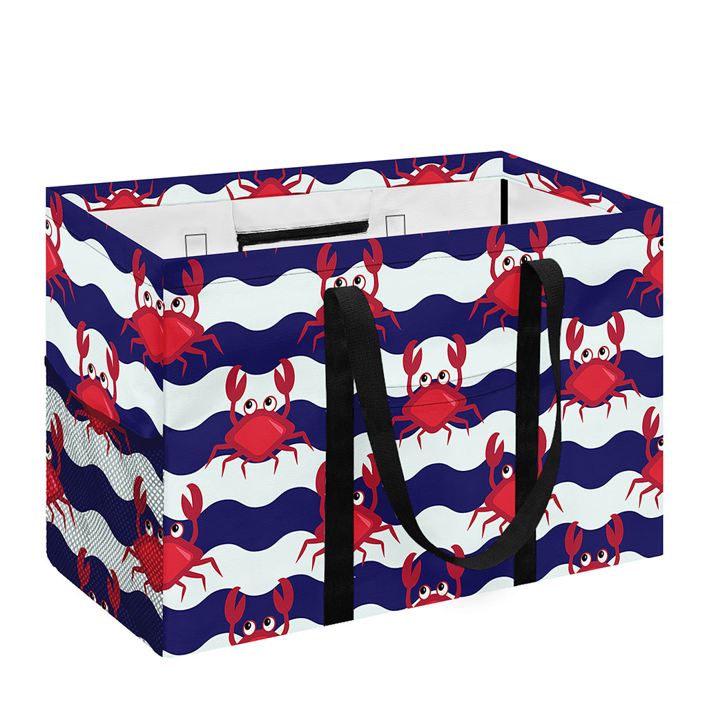 Blue And White Wave Crab Pattern Print Utility Tote Bag