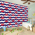 Blue And White Wave Crab Pattern Print Wall Sticker