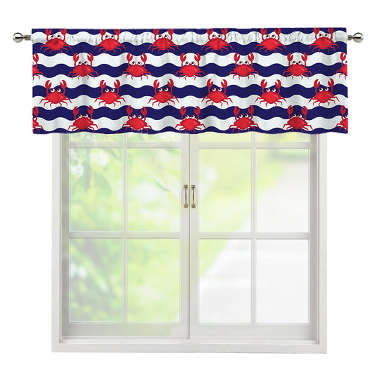 Blue And White Wave Crab Pattern Print Window Valance