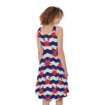 Blue And White Wave Crab Pattern Print Women's Sleeveless Dress