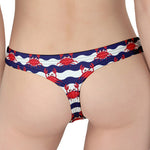 Blue And White Wave Crab Pattern Print Women's Thong