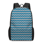 Blue And White Zigzag Pattern Print 17 Inch Backpack