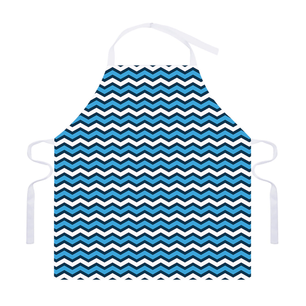 Blue And White Zigzag Pattern Print Adjustable Apron