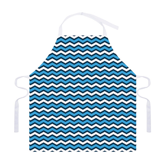 Blue And White Zigzag Pattern Print Adjustable Apron
