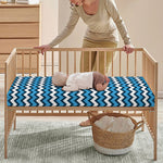 Blue And White Zigzag Pattern Print Baby Crib Sheet