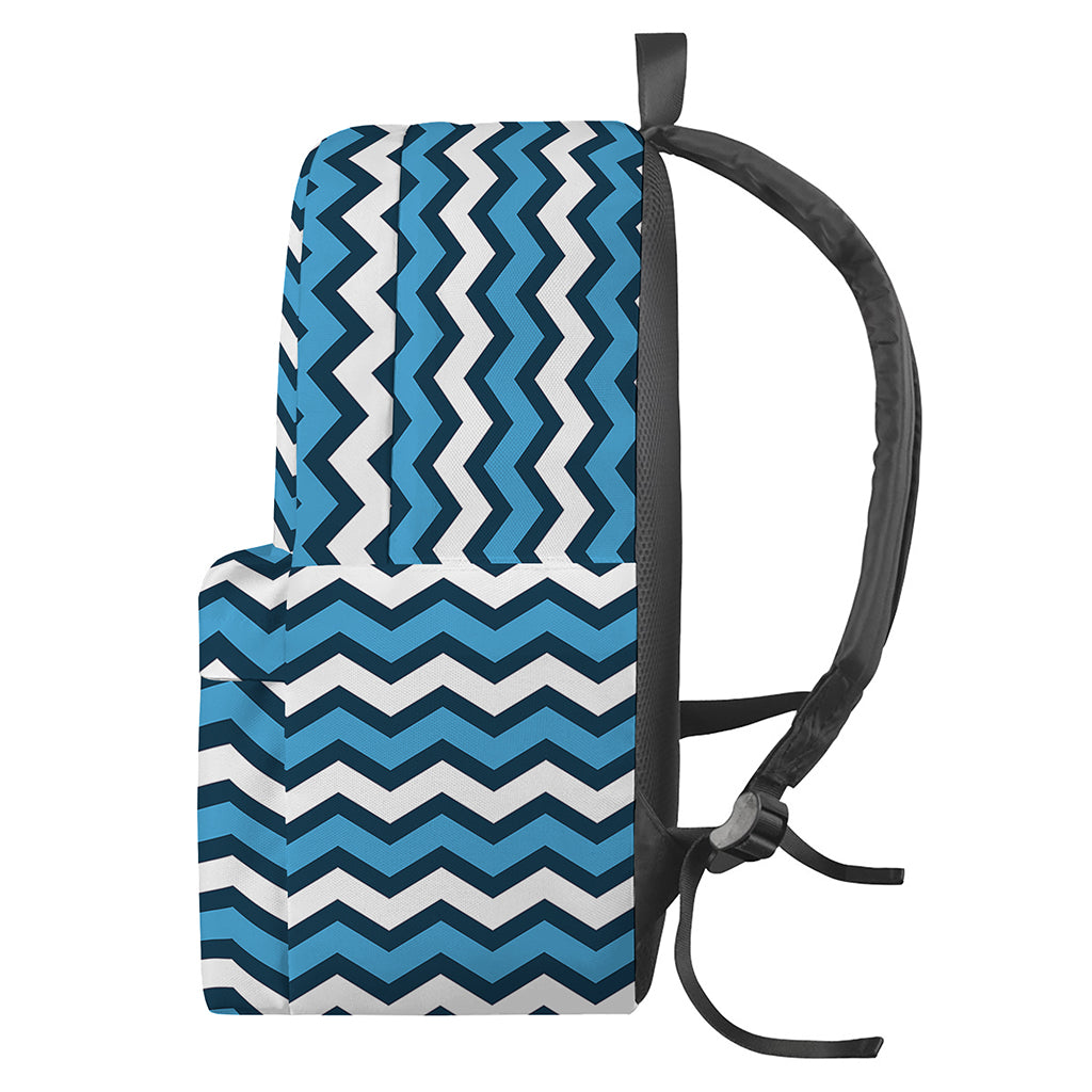 Blue And White Zigzag Pattern Print Backpack