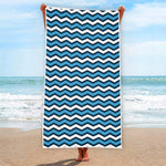 Blue And White Zigzag Pattern Print Beach Towel